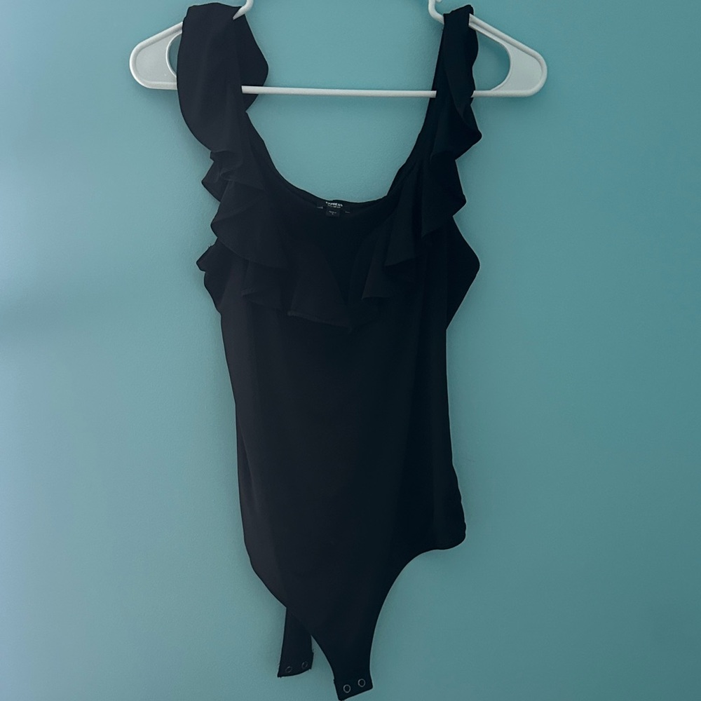 Express Black Ruffled Bodysuit